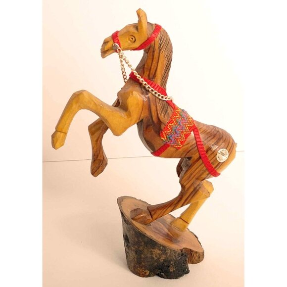 Hand-Carved Wood Horse Figurine With Red & Gold Accents Bethlehem Israel READ - Picture 1 of 6